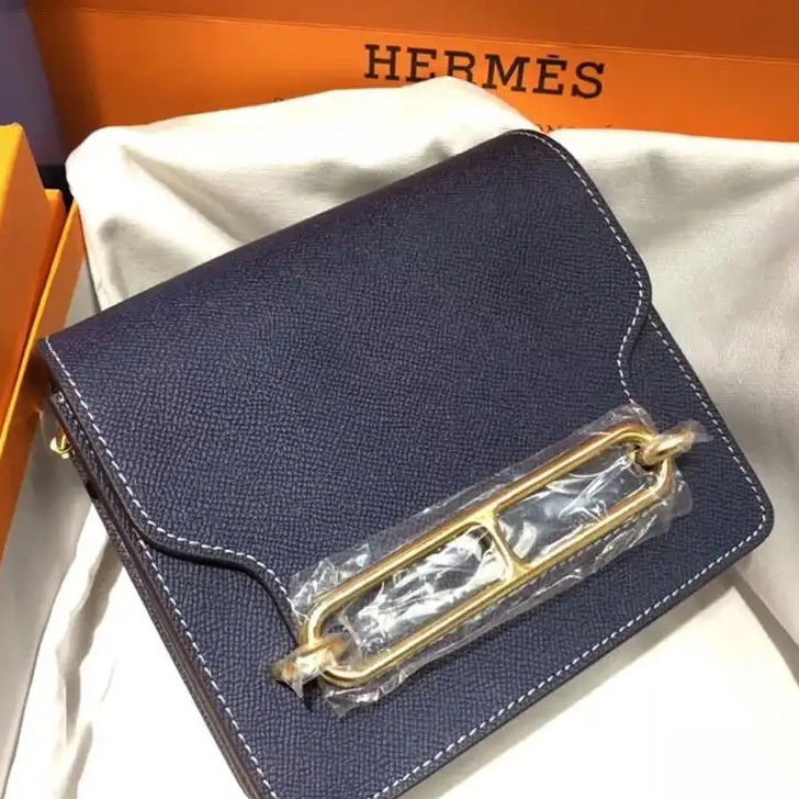 Leather Epsom Bag Hardware In Blue Navy Hermes Roulis Gold 0506